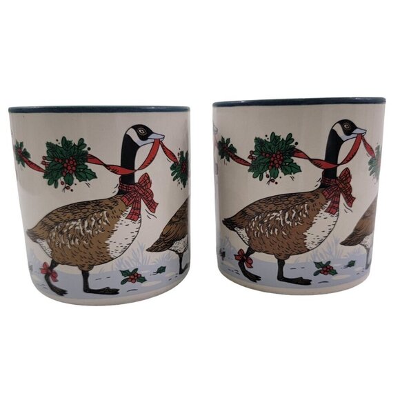 Potpourri Press Christmas Geese Ceramic Holiday Coffee Tea Mugs Cups – Set of 2 - Picture 2 of 16
